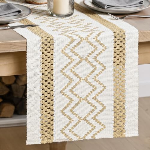 Artoid Mode Burlap Brown Stripe Diamond Woven Table Runner 12x48 Inch by ArtoidMode