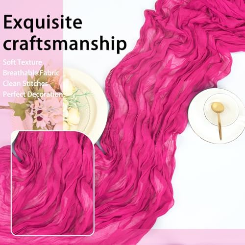 8 Pack Hot Pink Cheesecloth Table Runner 17x108 inch Rustic Gauze Table Runner Sheer Boho Fabric Cheese Cloth Table Runner for Wedding Party Baby Bridal Shower - Image 6