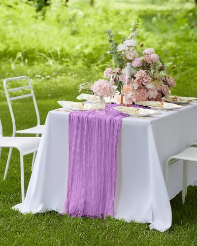 Pureegg 3 Pack Cheesecloth Table Runner 120 Inch Purple - Image 7