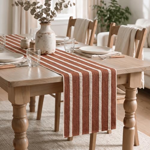 Artoid Mode Caramel Farmhouse Dashed Stripe Table Runner, Seasonal Holiday Fall Boho Rustic Kitchen Dining Table Decoration for Home Party Decor 12x48 Inch - Image 4
