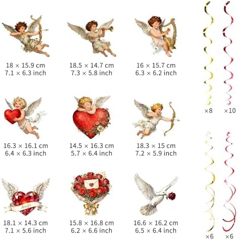 Valentine's Cupid Party Streamers, 48 PCS Romantic Hanging Swirl Decorations - Angel, Heart & Rose Motifs for Valentine's Day, Weddings & Anniversary Parties - Image 3