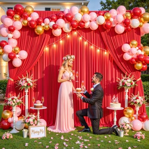 8 Panels Red Backdrop Curtain for Parties Wedding Wrinkle Free Red Photo Curtains Backdrop Drapes Fabric Decoration for Christmas Birthday Party Baby Shower 40ft(W) x 10ft(H) - Image 4