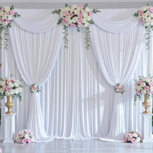 10x10ft Wrinkle Free White Backdrop Curtains for Party Background, 2 Panels 5x10ft Silky Polyester Photo Backdrop Drapes Back Drop Cloth for Wedding Birthday Photography Baby Shower Decor - Image 4