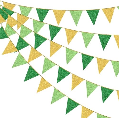 Green Gold Party Decorations Pennant Banner Flag Glitter Green Gold Triangle Hanging Bunting for Birthday Graduation Retirement Bridal Shower Wedding Bachelor Spring Summer Master Golf Themed Party by pinkblume