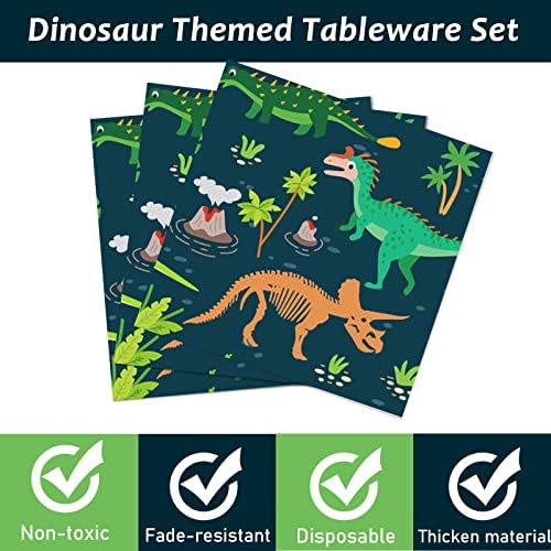 Tevxj 96PCS Dinosaur Tableware Set Fossil Dinosaur World Dinnerware Disposable Plates Dinosaur Theme Party Plates Napkins Forks for Dino Birthday Shower Party Decorations Supplies 24 guests - Image 4