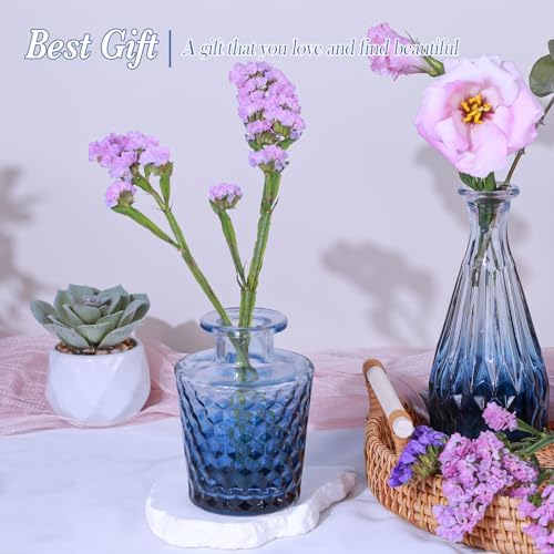 UPBUD Glass Blue Bud Vases Set of 5, Mini Flower Vase for Centerpieces - Image 3