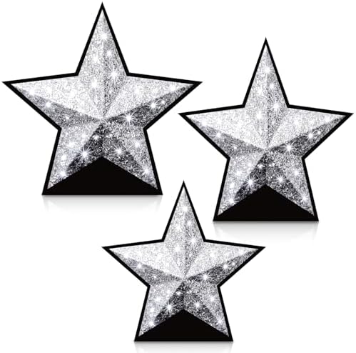 Leinuosen 3 Pcs 25.8" - 31.5" Star Starry Night Movie Night Party Decoration Silver Glitter Star Cardboard Cutout Stand-up Movie Prom Awards Homecoming Wedding Birthday Party Photo Prop Backdrop Decor by Leinuosen