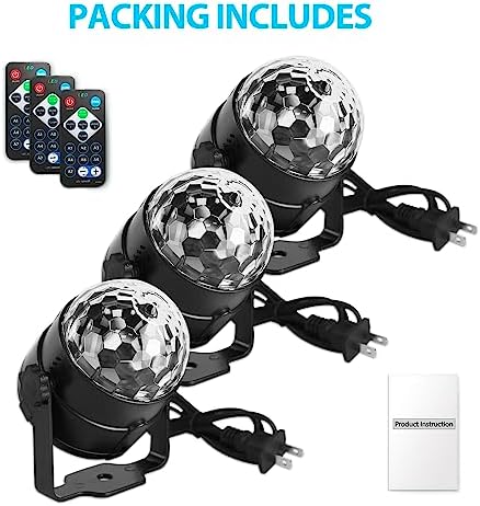 NEQUARE Disco Ball DJ Party Lights Sound Activated with Remote Control Strobe Lamp 7 Modes Stage Light for Home Room Dance Parties Karaoke Halloween Christmas Birthday Decorations[3-Pack] - Image 4