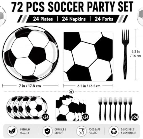 72 Pcs Soccer Plates Napkins and Forks Set, 7 Inch, Serves 24 Guests - Image 2