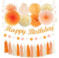 Orange-Peach Beige First Happy-Birthday Party-Decorations - 31pcs 20th Women Girls Bohemian Groovy Paper Lanterns Streamers Banner,Tissue Pom Poms Decor,Fall Boho Fans Tassels Graland Backdrop Hugmoon by PartyDecorations
