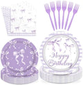 96Pcs Purple Bow Birthday Party Supplies for Girls Serves 24 by Greencian