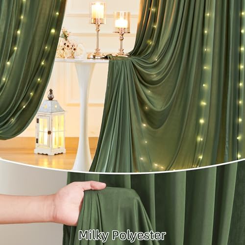 30 x 10ft Olive Green Backdrop Curtains with Lights String - Image 4
