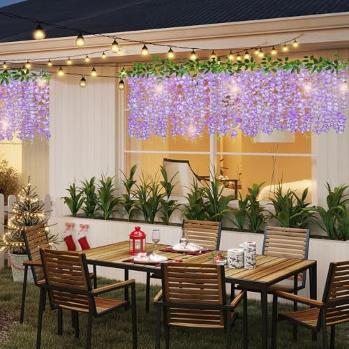 ZINHO 60 Branches Wisteria Hanging Flowers, Artificial Wisteria Flowers Garland for Wedding Arch Ceremony Party Garden Home Backdrop Decor (Purple White) - Image 6