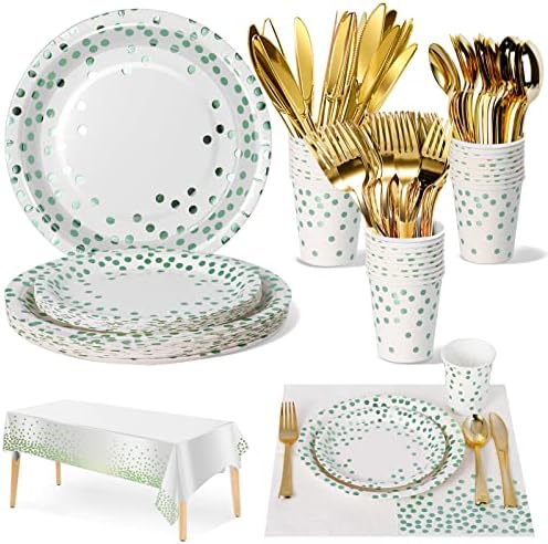 Nkaiso 141Pcs Green Dot Paper Plates and Napkins Party Supplies-20 Guests by Nkaiso