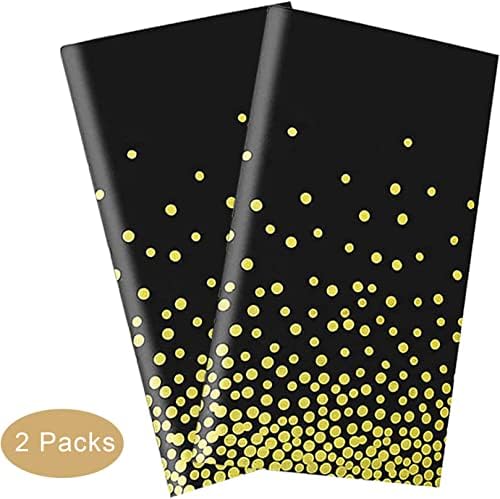 Gexolenu 2 Pack Premium Black and Gold Disposable Plastic Tablecloth for Rectangle Tables(54" x 108"), Disposable Waterproof Table Cover for Birthday, Graduation, Gold Table Cloths Party Supplies - Image 2