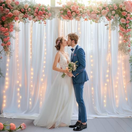 White Backdrop Curtains with Lights for Parties,10x10FT Wrinkle Free Wedding Photo Backdrop Curatin Drapes Fabric for Baby Shower Birthday Ceremony Reception Home Party Decorations-5ft x 10ft,2 Panels - Image 5