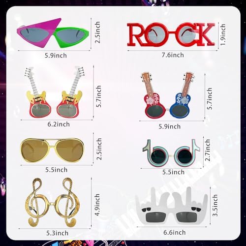 Large Rock Star Funny Sunglasses Set, Rock and Roll Party Funny Music Sunglasses, Inflatable Guitar Microphone for 70s, 80s, 90s, Music Party, Photo Booth Props for Carnival Rock and Roll Parties - Image 2