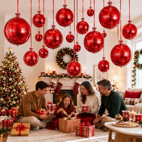 Togvu Red Round Foil Balloons, 12PCS Different Sizes 4D Metallic Balloon - Image 6