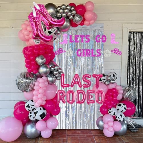 Last Rodeo Bachelorette Party Decoration Pink & Silver Disco Cowgirl Boot Cow Print Balloon Arch, Let's Go Girls Banner Photo Backdrop For Last Hoe Down Bridal Shower, Western Birthday，Nashville Decor - Image 7