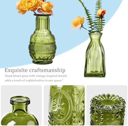 Glass Bud Vases Set of 16 - Green Assorted Small Mini Glass Vases for Flowers, Crystal Vintage Vase Set, Bulk Centerpieces for Table Décor, Wedding, Home and Events (Green, 16 Pcs) - Image 4