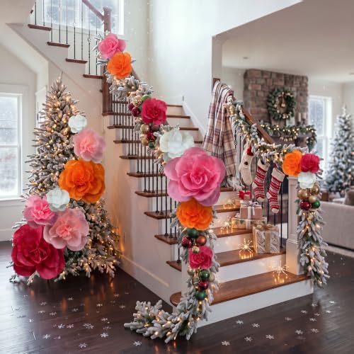 Giegxin 14 Pcs Giant Flower for Christmas Tree Decoration Pink Orange White - Image 5