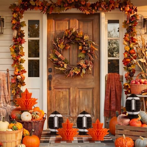 Fourluoo 6 Pcs Fall Football Table Decor, Maple Leaf Honeycomb Centerpieces - Image 2