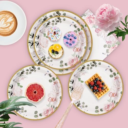 350 PCS Floral Plates and Napkins Party Supplies Serve 50 Flower Disposable Paper Dinnerware Sets for Adults Bridal Shower Decorations Baby Shower Birthday Wedding Engagement Tea - Image 5