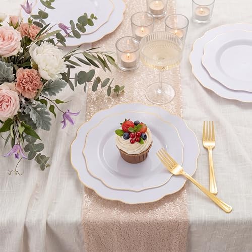 NOCCUR 120PCS White and Gold Plastic Plates - 10.25inch and 7.5inch Gold Disposable Plates Set Heavy Duty for Party/Fall/Wedding/Thanksgiving - Image 5