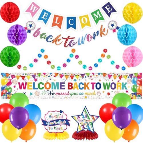 23pcs Welcome Back to Work Decorations Office Colorful Welcome Back to Work Banner Balloons We Missed You So Much Backdrop Table Centerpieces Pompoms Circle Dot Garland for Back to Work Office by Unknown