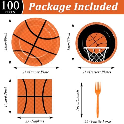 100 Pcs Basketball Party Plates and Napkins Set Basketball Birthday Party Decorations Sports Party Supplies Basketball Tableware Basketball Party Favors for Boy Birthday Party Decorations Serves 25 - Image 2