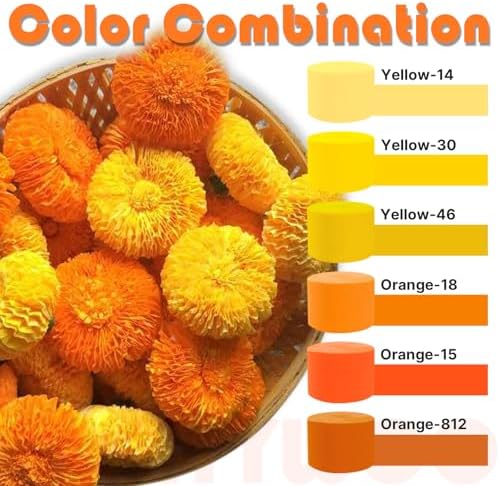 PartyWoo Yellow Crepe Paper 6pcs 492 FT Pastel Orange Streamers - Image 3