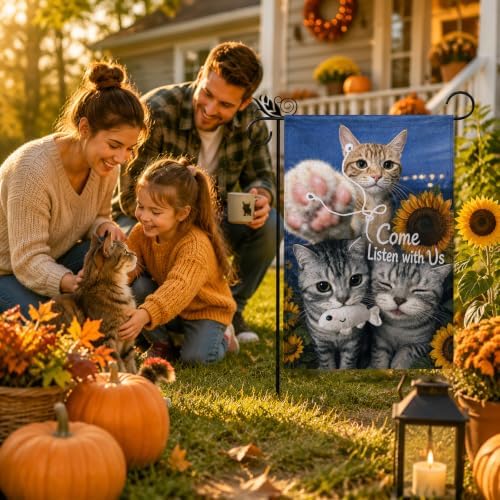 Cute Cat Garden Flag Sunflower Outdoor Farmhouse Yard Fall Decor 12×18 - Image 6