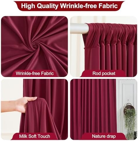 16x10FT Burgundy Backdrop Curtains for Wedding Parties, Wrinkle Free Polyester Photography Backdrop Drapes for Wedding Baby Shower Birthday Parties Stage Background Stand Decorations 4x10ft,4 Panels - Image 2