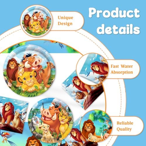 41Packs Lion-Kings Birthday Decorations Include 20 Plates, 20 Napkins and 1 Tablecover for Birthday Party Supplies (Demon) - Image 4