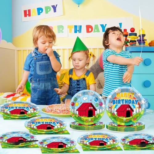96pcs Cartoon Dog Red House Birthday Plates and Napkins Cute Dog Red House Party Supplies Puppy Theme Blue Red Disposable Tableware for Kids Pet Theme Birthday Baby Shower Party Decoration Serve 24 - Image 6
