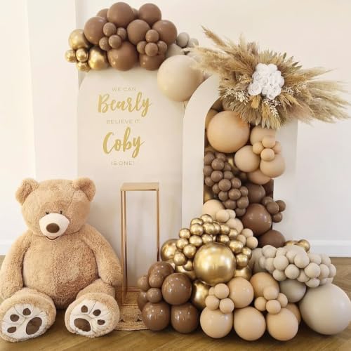Brown Gold Balloon Garland Arch Kit, 18 12 10 5 inch Different Sizes Brown Beige Nude Metallic Confetti Gold Balloons for Birthday Party Netural Bear Baby Shower Decorations - Image 2