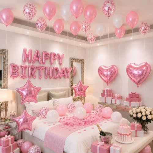 Pink White Birthday Decorations for Girls Pink and White Birthday Balloon - Image 4
