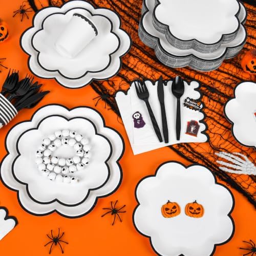 350 Pcs Halloween Black and White Plates and Napkins Set, Serve 50 Guests - Image 4