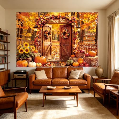 Fall Backdrop 10×6.5ft, with 100 Pcs Red & Yellow Artificial Maple Leaves - Image 5