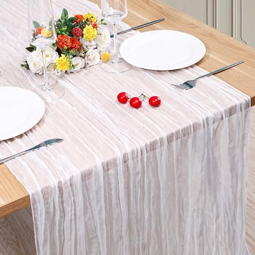 1 Pack Cheesecloth Table Runner 10Ft Christmas Gauze Boho Table Runners for Wedding Decor Bridal Shower Decorations Baby Shower Party(35" x 120") by Home