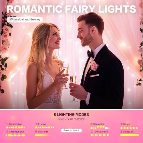 Pink Tulle Backdrop with Fairy Lights for Parites Wrinkle-Free Sheer Curtain Drapes Photo Back Drop for Wedding Baby Shower Bridal Shower Birthday Dance Home Décor- 10ft×8ft, Pink - Image 4