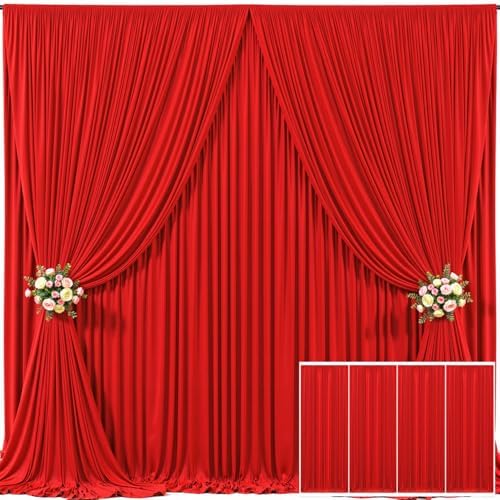 4 Panels Red Backdrop Curtain for Parties Wedding Wrinkle Free Red Photo Curtains Backdrop Drapes Fabric Decoration for Birthday Party Baby Shower Christmas 20ft(W) x 10ft(H) by Tao-GePartyDecorations