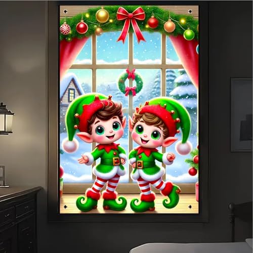 BlissYard Christmas Elf Window Cover 31x47 Inch Polyester - Image 4