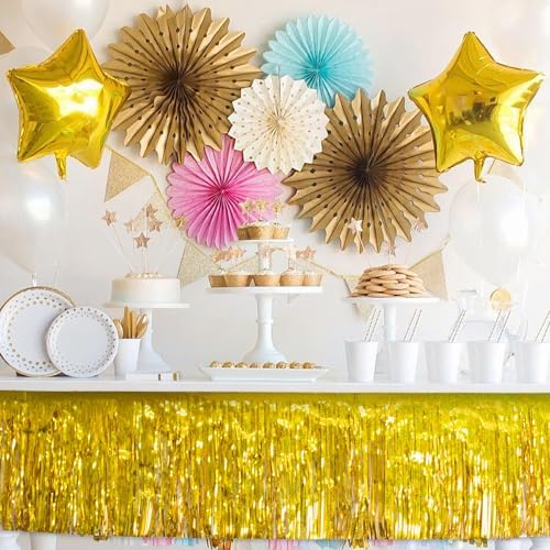 Laser Gold Party Decorations Birthday Streamers 4Pack - 48FT Tinsel Garland Self Adhesive - Metallic Gold Birthday Decorations Party Supplies - Heavy Duty Fringe Banner Parade Float Decorations - Image 4