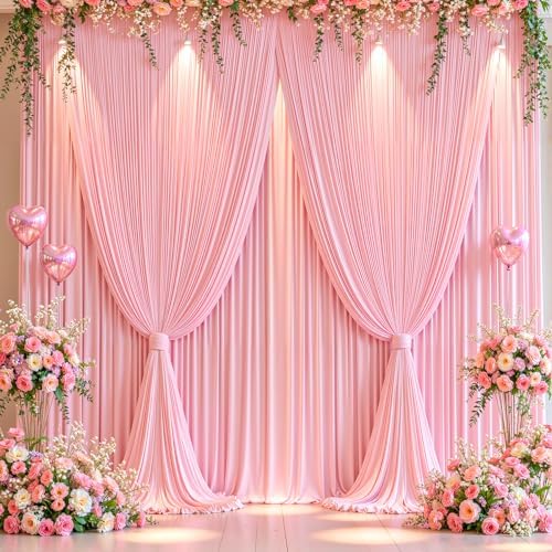 10x12ft Pink Backdrop Curtain Panels for Parties - Wrinkle Free Polyester Photo Curtain Backdrop Wedding Back Drop Fabric Drapes for Party Decorations Background for Photography - Image 7