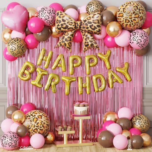 70Pcs Cheetah Print Birthday Decorations, Pink Brown Gold Leopard Balloons by Unknown