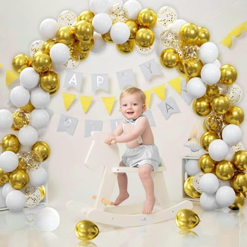 62pcs Gold White Balloons Kit - 12 Inches Gold White Confetti Party Decoration Balloons for Graduation Baby Shower Birthday Wedding Party Decorations Supplies - Image 2