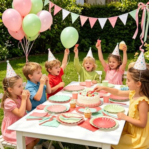 128Pcs Colorful Paper Plates and Napkins Party Supplies for Birthday - Image 6