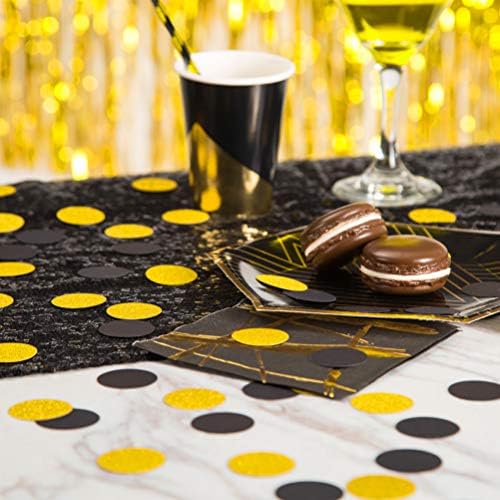MOWO Gold Glitter and Black Confetti Circle Table Decoration, 1.2", 200pc - Image 5