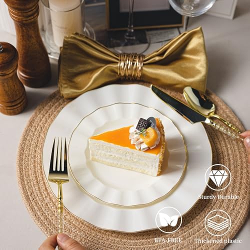 120PCS Ivory White Plastic Plates, Wavy Plates with Gold Rim - Image 5